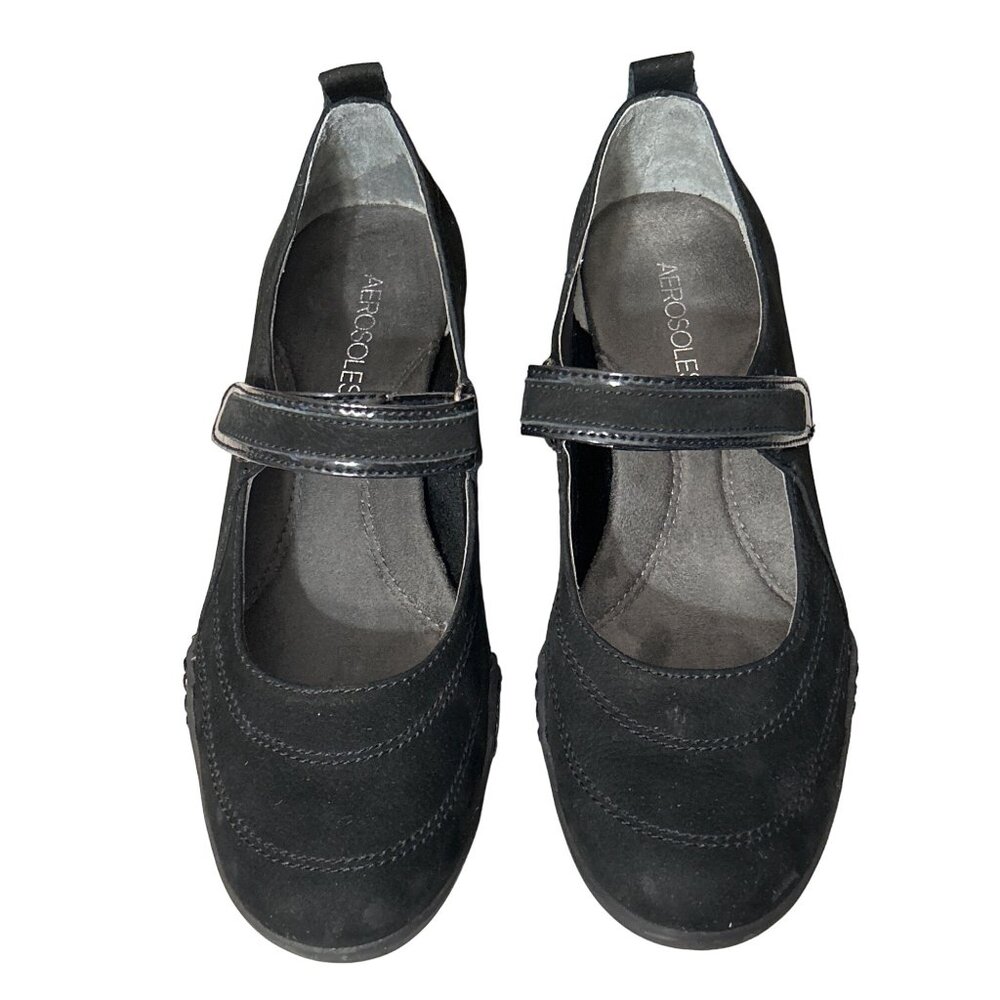 Aerosoles Women's Black Suede  Mary Jane Wedges Size 8M Tornado